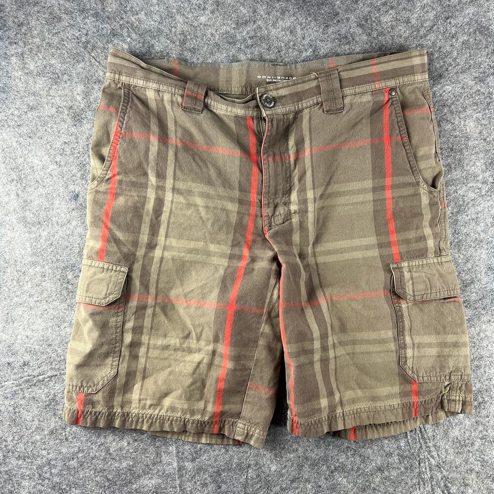 Columbia Shorts Mens‎ 32 Orange Brown Plaid Flat Front Chino 10" Inseam Cargo